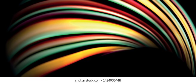 Fluid color rainbow style wave abstract background, techno modern design on black. Vector