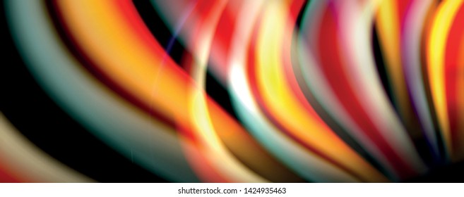 Fluid color rainbow style wave abstract background, techno modern design on black. Vector