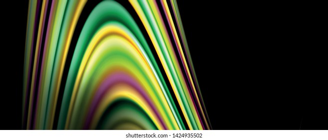 Fluid color rainbow style wave abstract background, techno modern design on black. Vector