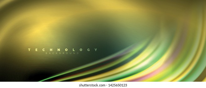 Color fluido estilo arcoiris ondulación fondo abstracto, diseño tecno moderno sobre negro. Vector