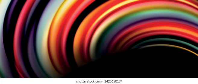 Fluid color rainbow style wave abstract background, techno modern design on black. Vector