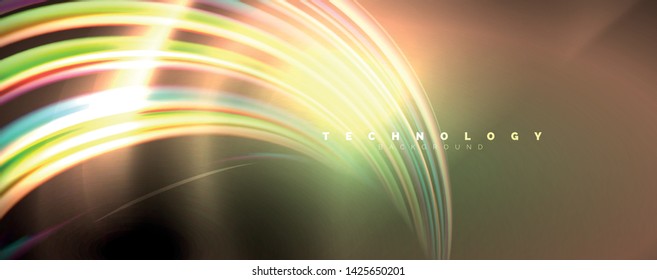Fluid color rainbow style wave abstract background, techno modern design on black. Vector