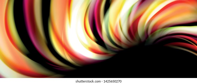 Fluid color rainbow style wave abstract background, techno modern design on black. Vector