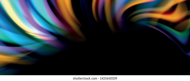 Fluid color rainbow style wave abstract background, techno modern design on black. Vector