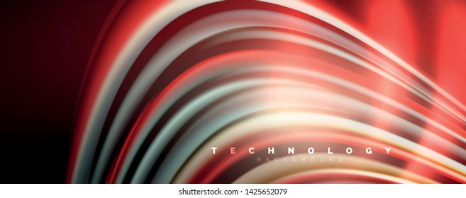 Fluid color rainbow style wave abstract background, techno modern design on black. Vector