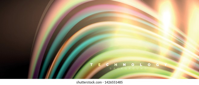 Fluid color rainbow style wave abstract background, techno modern design on black. Vector
