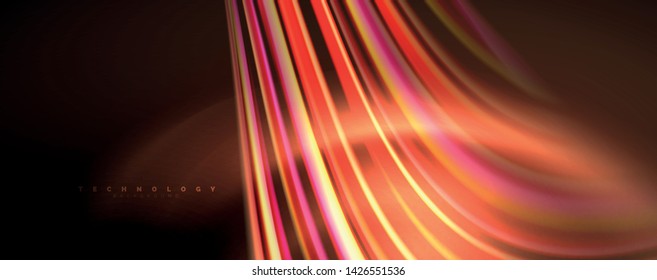 Fluid color rainbow style wave abstract background, techno modern design on black. Vector