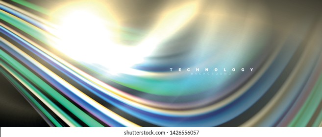 Fluid color rainbow style wave abstract background, techno modern design on black. Vector