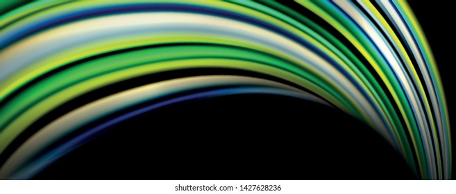 Fluid color rainbow style wave abstract background, techno modern design on black. Vector