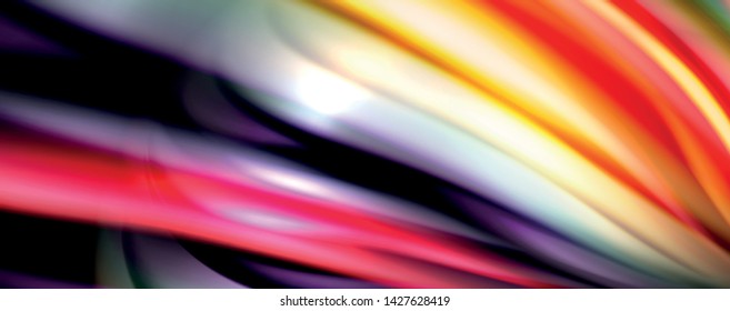 Fluid color rainbow style wave abstract background, techno modern design on black. Vector