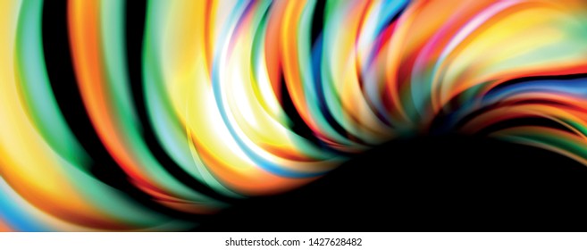 Color fluido estilo arcoiris ondulación fondo abstracto, diseño tecno moderno sobre negro. Vector
