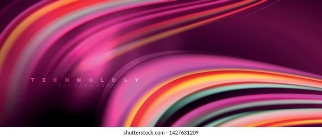 Color fluido estilo arcoiris ondulación fondo abstracto, diseño tecno moderno sobre negro. Vector