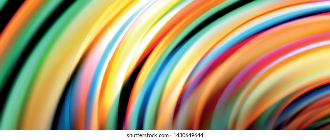 Fluid color rainbow style wave abstract background, techno modern design on black. Vector