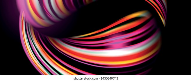 Fluid color rainbow style wave abstract background, techno modern design on black. Vector