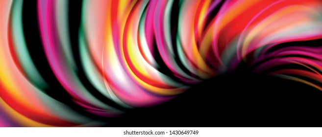 Fluid color rainbow style wave abstract background, techno modern design on black. Vector
