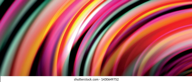 Fluid color rainbow style wave abstract background, techno modern design on black. Vector