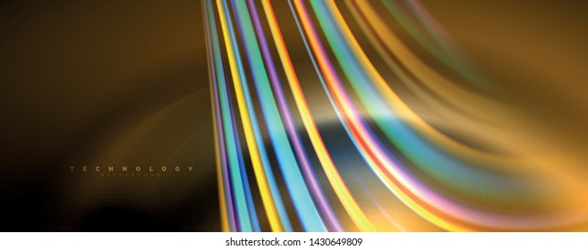 Color fluido estilo arcoiris ondulación fondo abstracto, diseño tecno moderno sobre negro. Vector