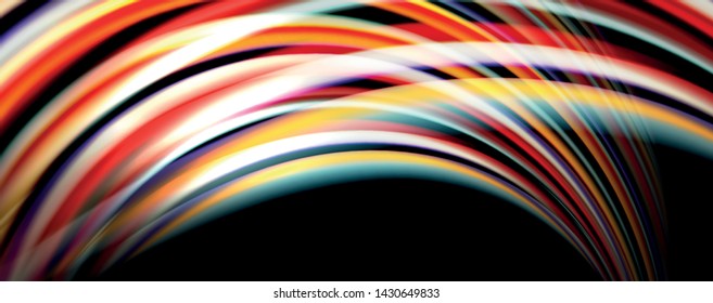 Fluid color rainbow style wave abstract background, techno modern design on black. Vector