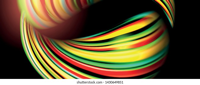 Fluid color rainbow style wave abstract background, techno modern design on black. Vector