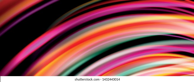 Fluid color rainbow style wave abstract background, techno modern design on black. Vector