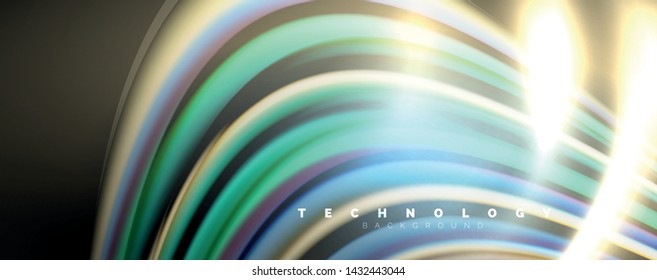 Fluid color rainbow style wave abstract background, techno modern design on black. Vector