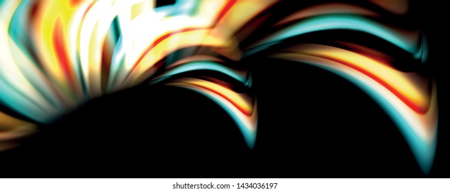 Fluid color rainbow style wave abstract background, techno modern design on black. Vector