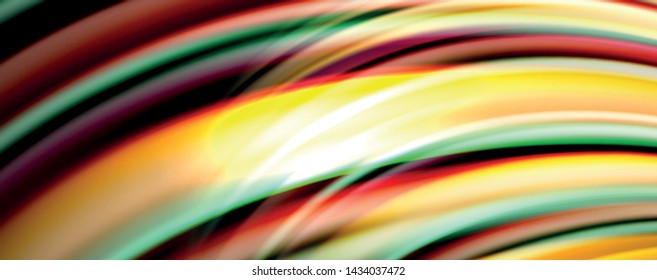Fluid color rainbow style wave abstract background, techno modern design on black. Vector