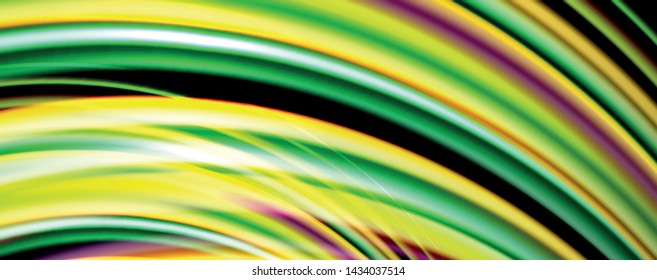 Fluid color rainbow style wave abstract background, techno modern design on black. Vector