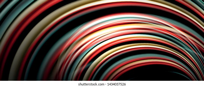 Fluid color rainbow style wave abstract background, techno modern design on black. Vector