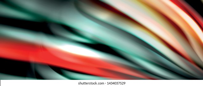 Fluid color rainbow style wave abstract background, techno modern design on black. Vector