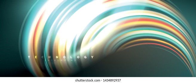 Color fluido estilo arcoiris ondulación fondo abstracto, diseño tecno moderno sobre negro. Vector