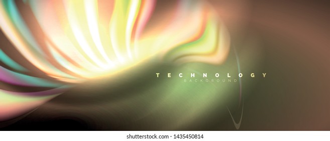 Fluid color rainbow style wave abstract background, techno modern design on black. Vector