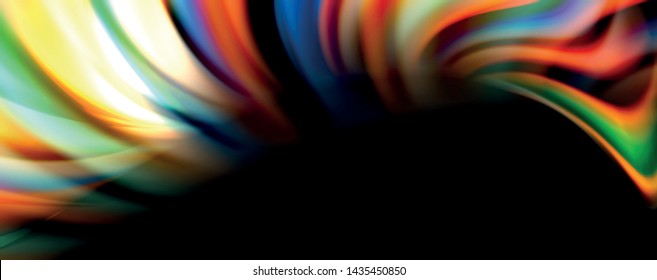 Fluid color rainbow style wave abstract background, techno modern design on black. Vector