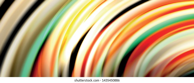 Fluid color rainbow style wave abstract background, techno modern design on black. Vector