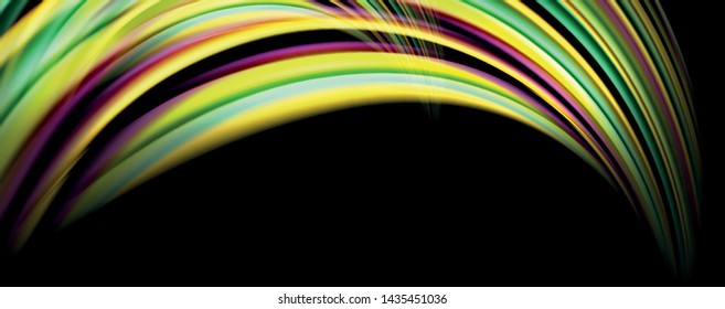 Fluid color rainbow style wave abstract background, techno modern design on black. Vector