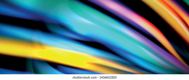 Fluid color rainbow style wave abstract background, techno modern design on black. Vector