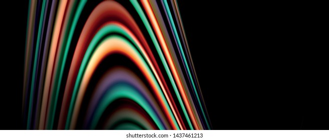 Fluid color rainbow style wave abstract background, techno modern design on black. Vector