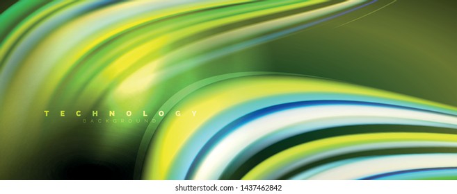 Fluid color rainbow style wave abstract background, techno modern design on black. Vector