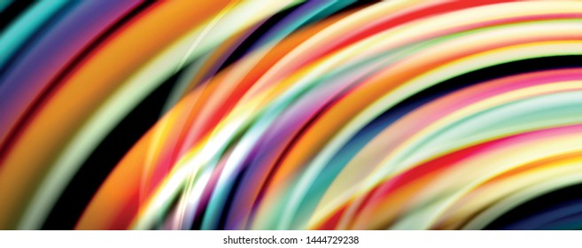 Fluid color rainbow style wave abstract background, techno modern design on black. Vector