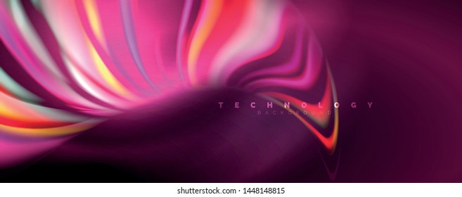 Fluid color rainbow style wave abstract background, techno modern design on black. Vector