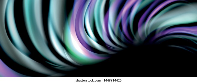 Fluid color rainbow style wave abstract background, techno modern design on black. Vector