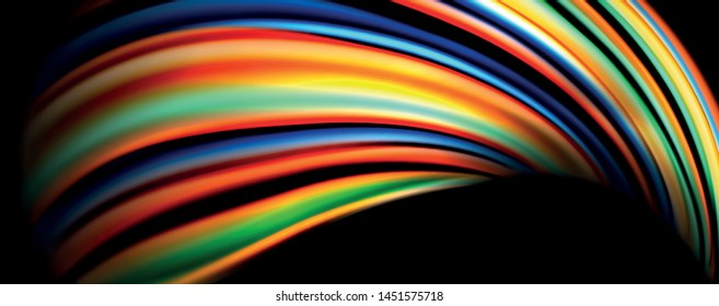 Fluid color rainbow style wave abstract background, techno modern design on black. Vector