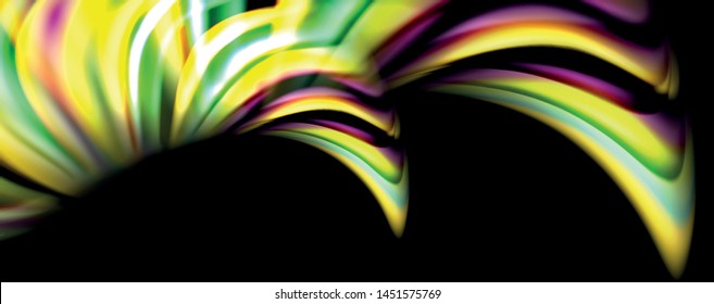 Fluid color rainbow style wave abstract background, techno modern design on black. Vector
