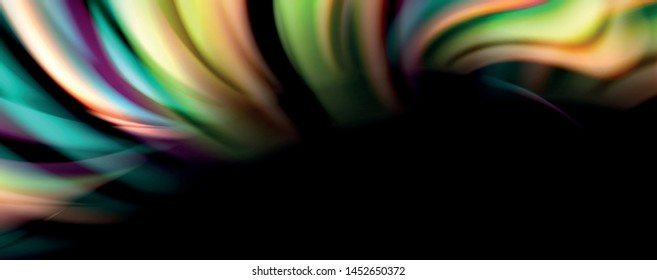 Fluid color rainbow style wave abstract background, techno modern design on black. Vector