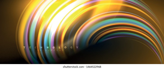 Fluid color rainbow style wave abstract background, techno modern design on black. Vector