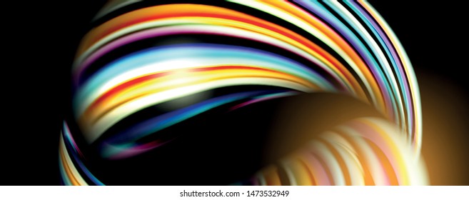 Fluid color rainbow style wave abstract background, techno modern design on black. Vector