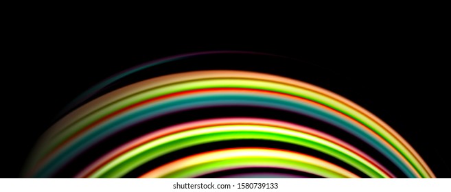 Fluid color rainbow style wave abstract background, techno modern design on black. Vector