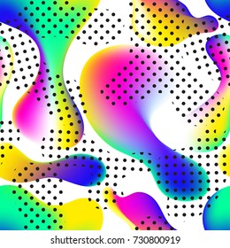 Fluid color seamless pattern modern bold camouflage cover. Colorful bubble shapes motion lamp vector composition. Trendy minimal design