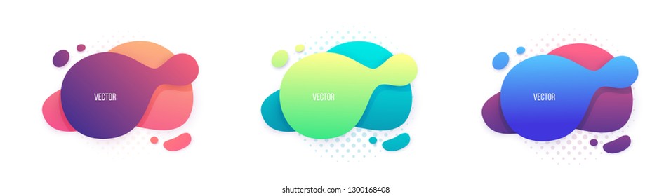 Fluid color set. Liquid gradient forms, Isolated gradient waves with splash, Abstract shapes composition.Dynamic  Flowing Fluid design for logo, flyers or presentstion Eps10 vector.