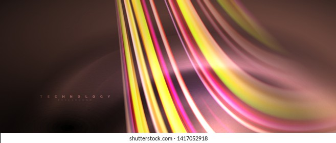 Fluid color swirls on black. Modern background with trendy design. Vector rainbow style